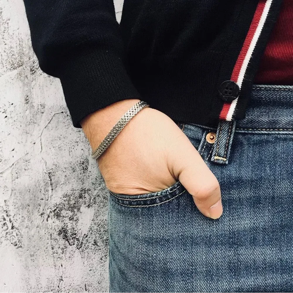 Men’s Double Rope Chain Bracelet Stainless Sterling 9” Punk